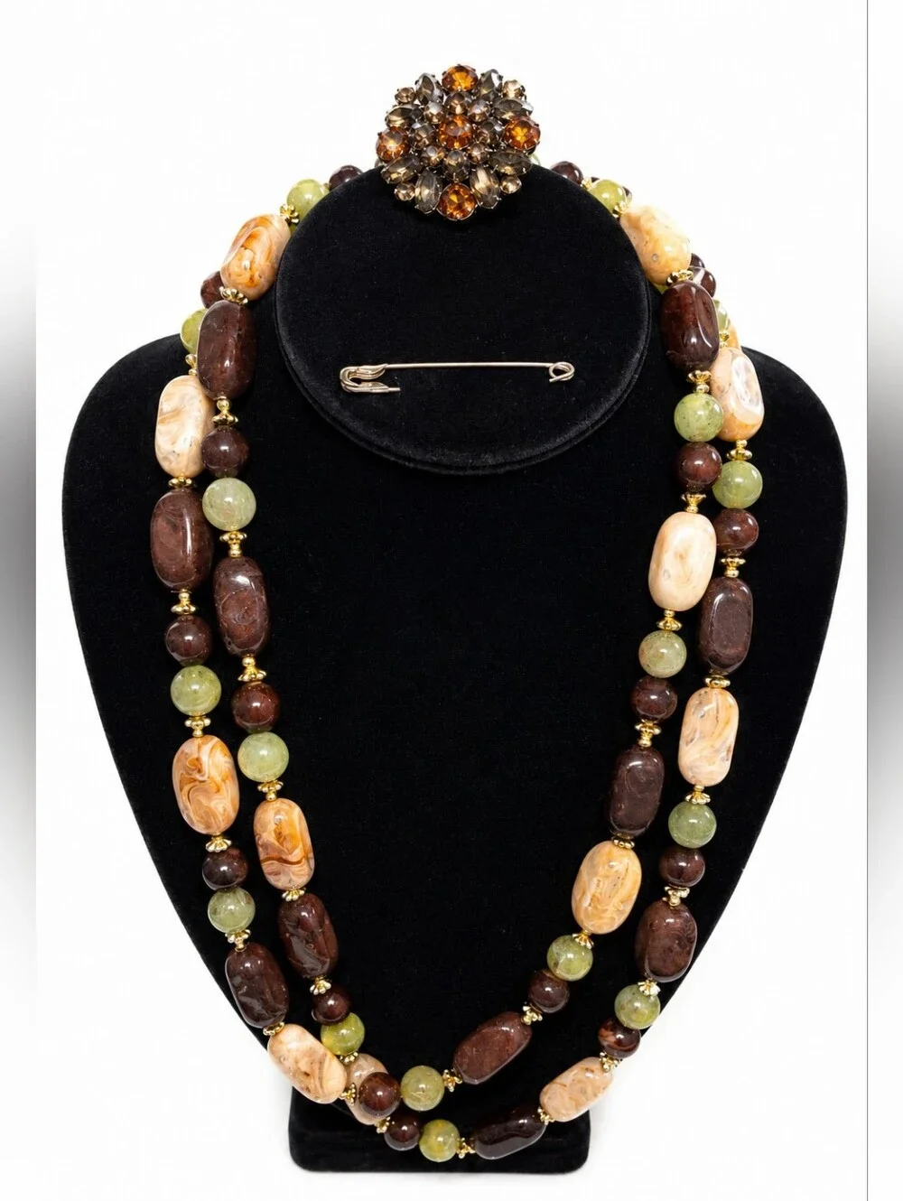 Boho Earth-Tone Double Strand Beaded Necklace 24